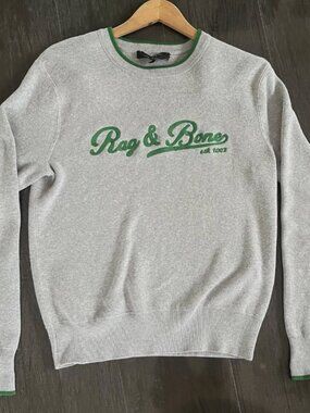 Rag & Bone Men’s Heather Grey Logo Varsity Graphic Crew-Neck Pullover Sweater